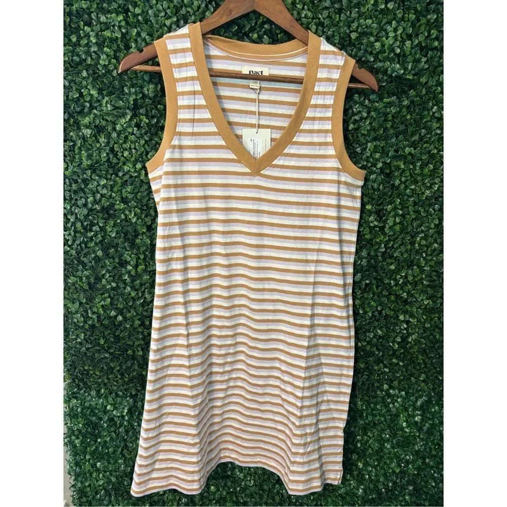 Pact 100% Organic Cotton V Neck Softspun Tank Dress In SoHo Stripe Sz XS NWT